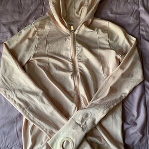 Baby pink zip up sweater with thumb holes